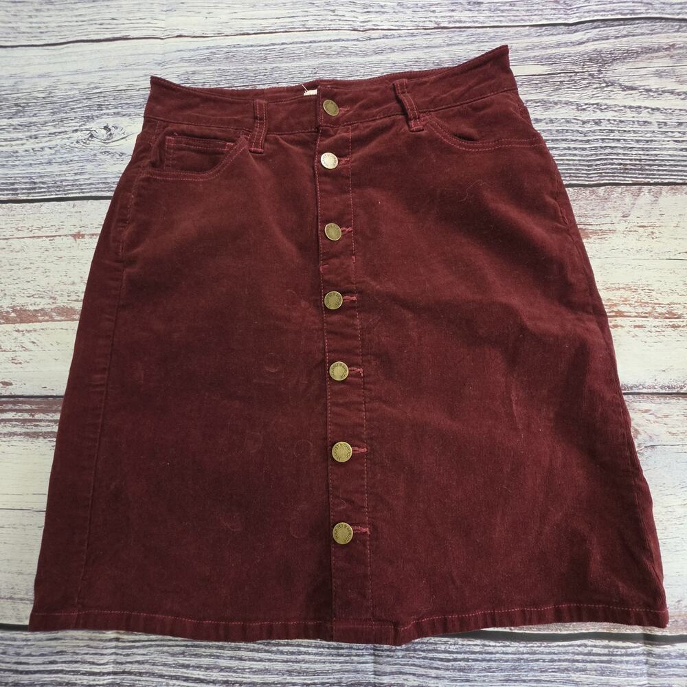 Market & Spruce Preppy Casual Button Down Corduroy A-Line Red Skirt Size 6